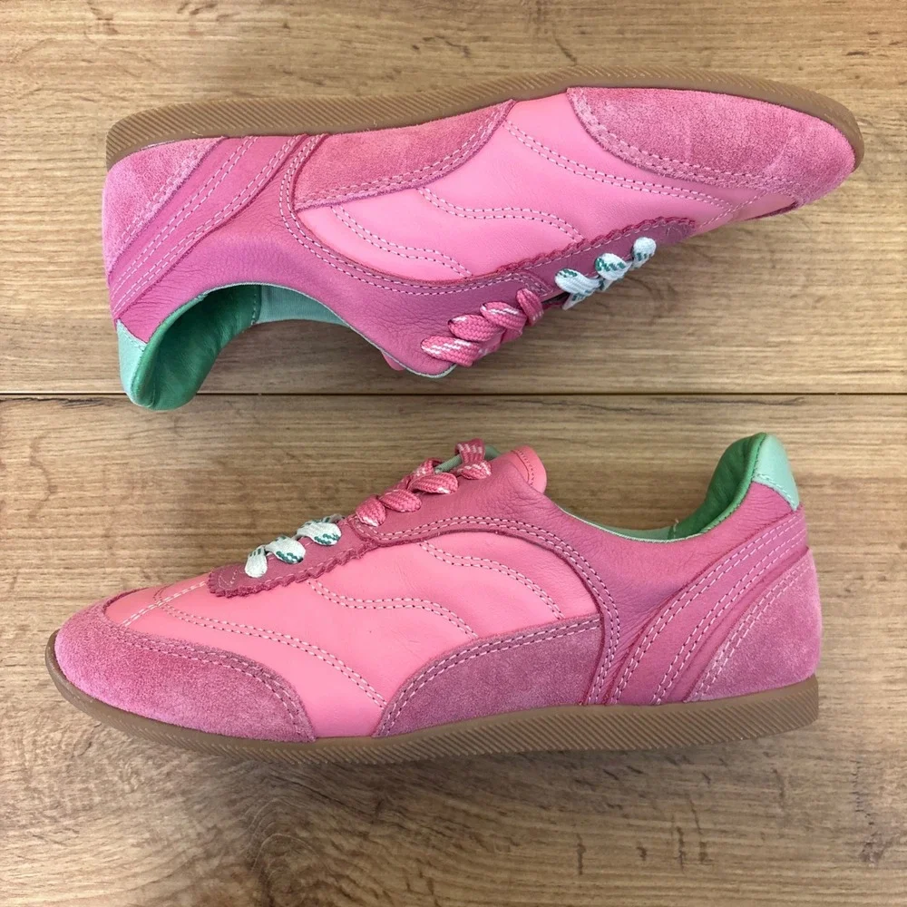 DOLCE VITA Laini Sneakers Pink Women Size 7.5 Suede Low Top Multicolor Laces